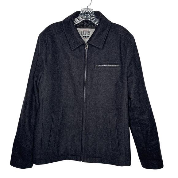 Levi’s Charcoal Wool Blend Zip Jacket Modern Classic preppy Style small - Picture 2 of 16